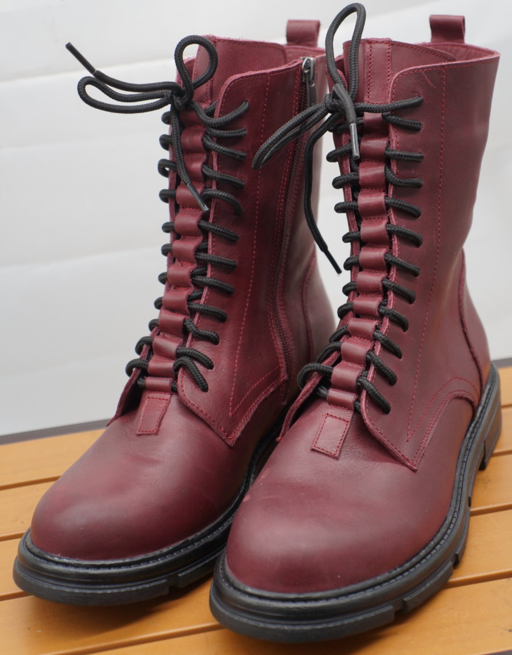 Miz Mooz Issabel Lace Up Combat Boots Burgundy Leather US 9-9.5 EU 40 New